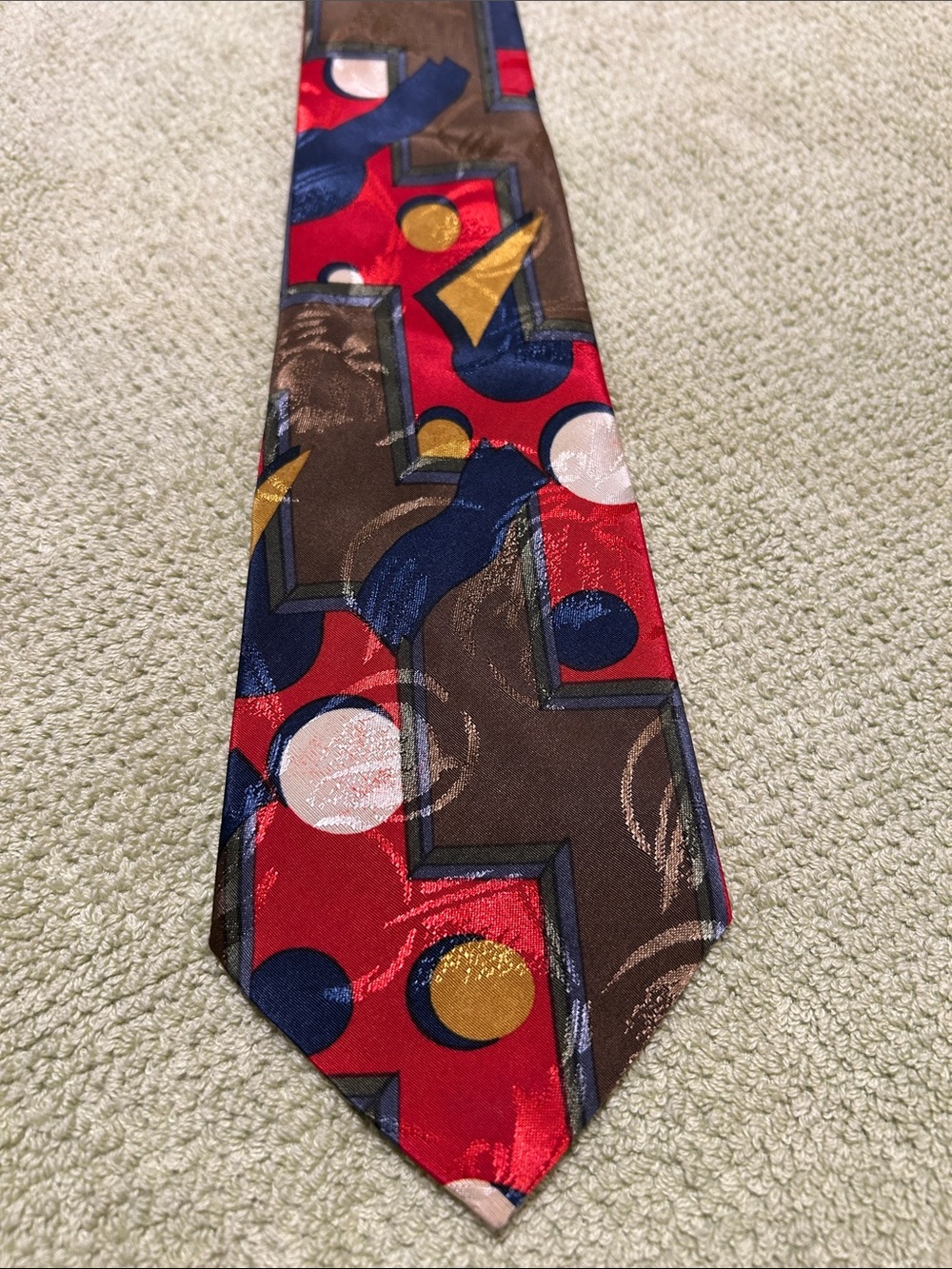 Duomo Milano Men's Red Brown Geometric Pattern Tie